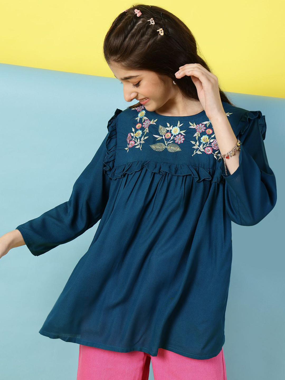 Ishti Floral Embroidered Round Neck Top
