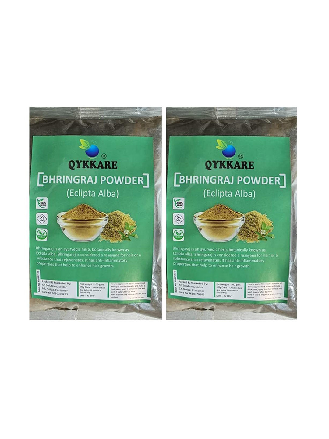 QYKKARE Set Of 2 Bhringraj Powder Hair Mask - 100g Each