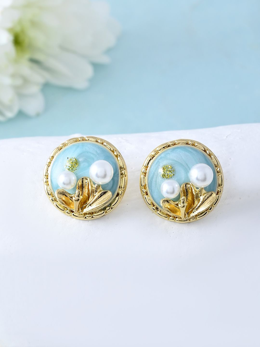 Voylla Gold-Plated Blossom Seabreeze Pearls Beaded Circular Studs