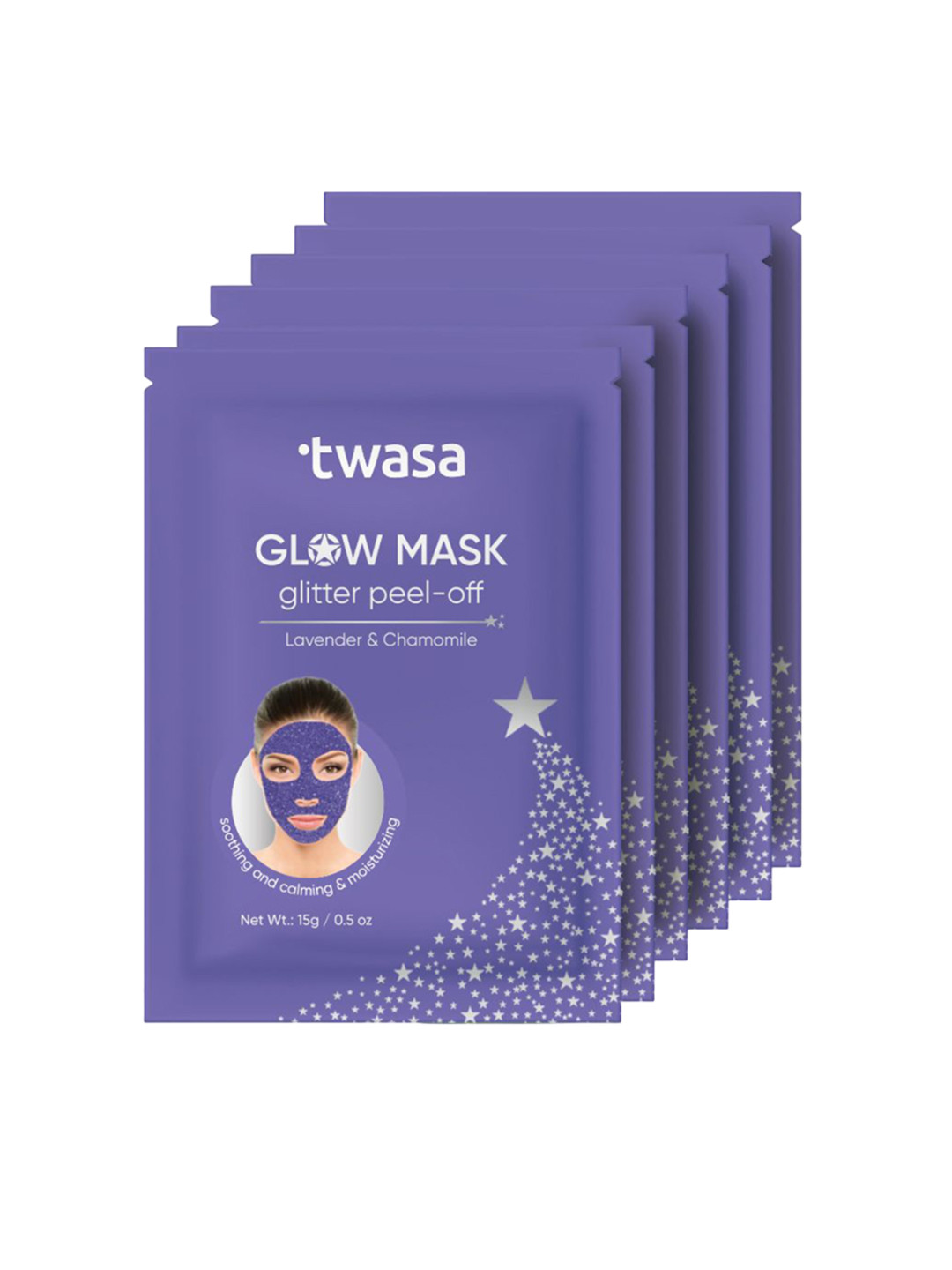 Twasa Pack Of 6 Glow Glitter Peel Of Mask With Lavender - 15 g Each