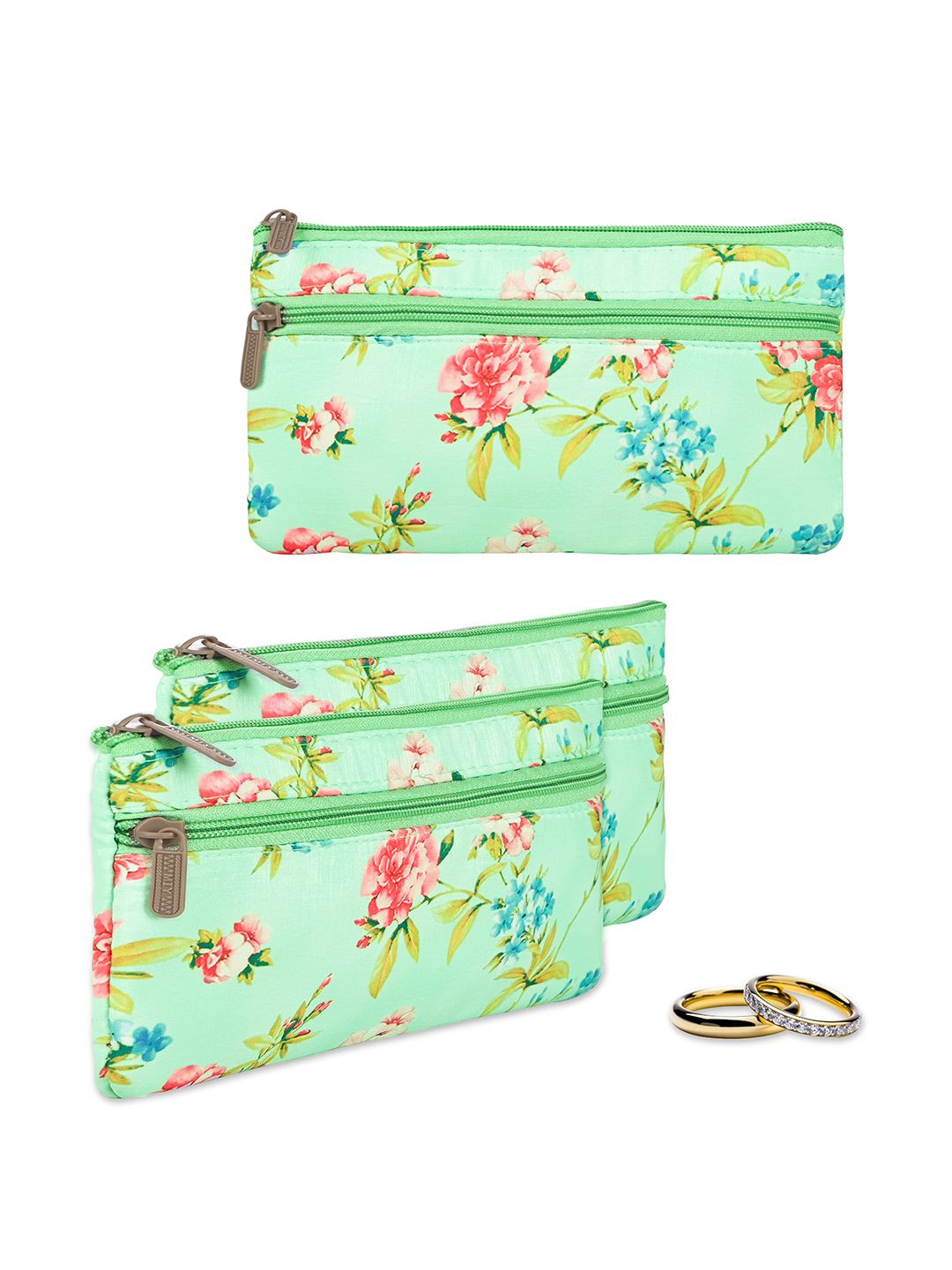 Kuber Industries Green 3 Pcs Silk Small Hand Purse for Women with Zip Closure