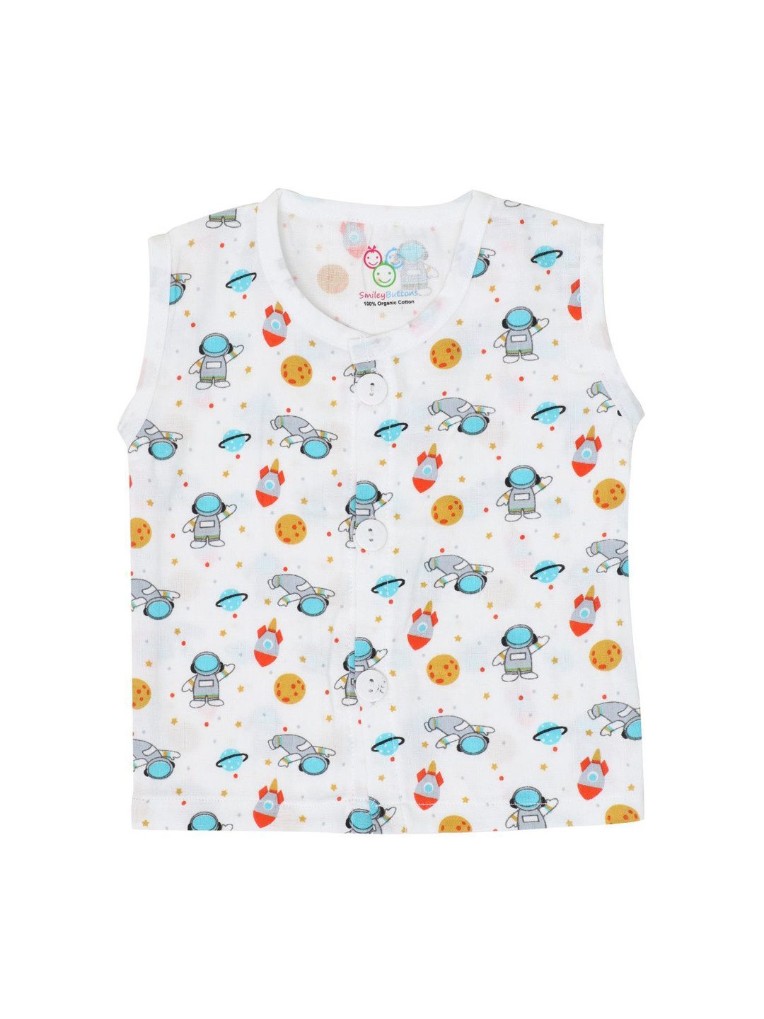 SMILEY BUTTONS Kids Round Neck Printed Cotton Jhablas