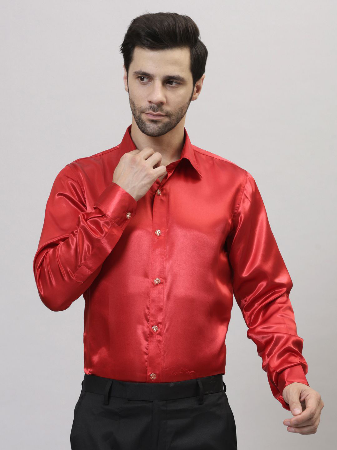 Frolic Rolic Spread Collar Classic Satin Party Shirt