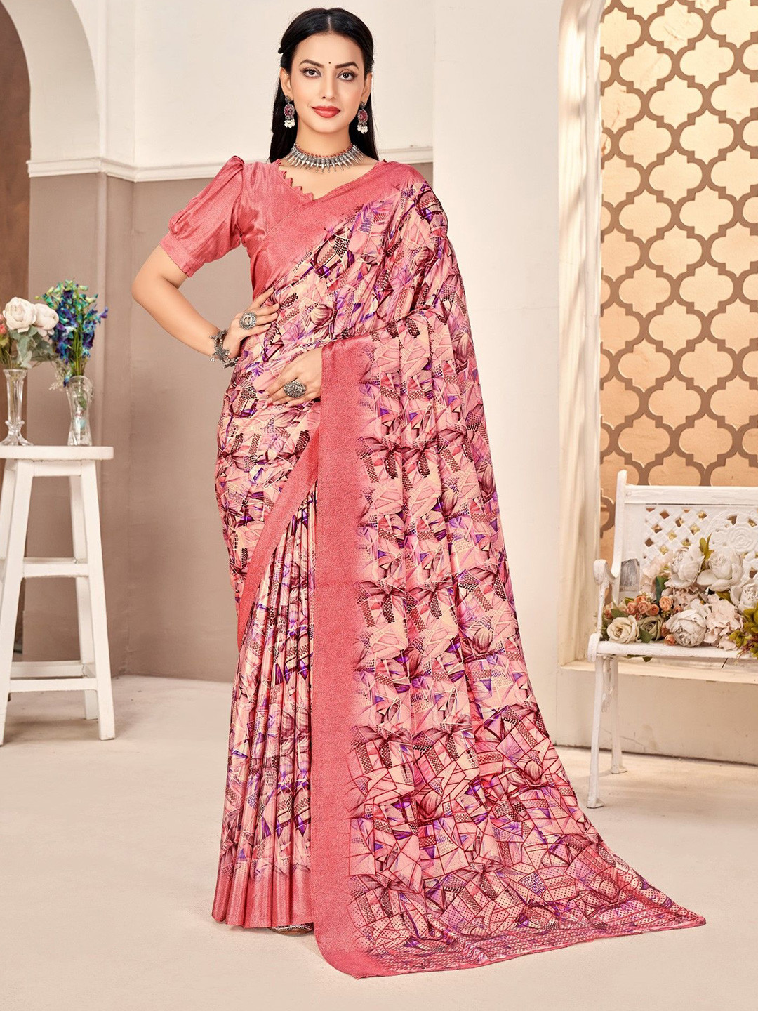 DIVASTRI Women's Silk Crepe Printed Saree With Unstitched Blouse Piece