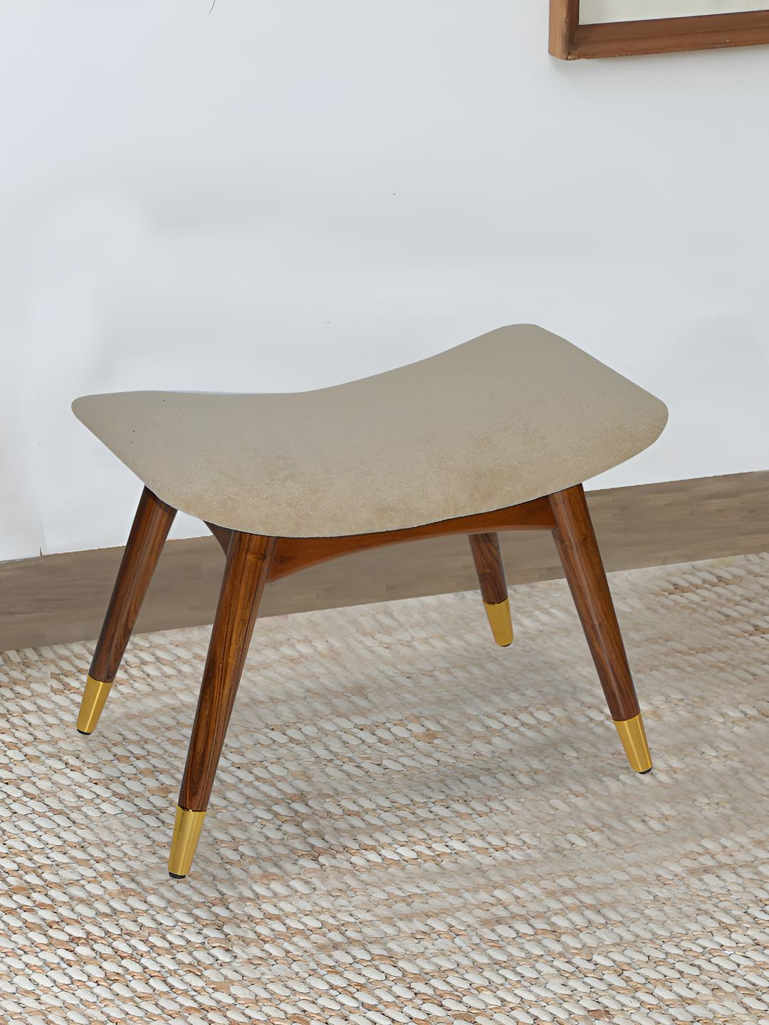 GLOBALLY INDIAN Taupe Colored Wooden Cushioned Curved Bench