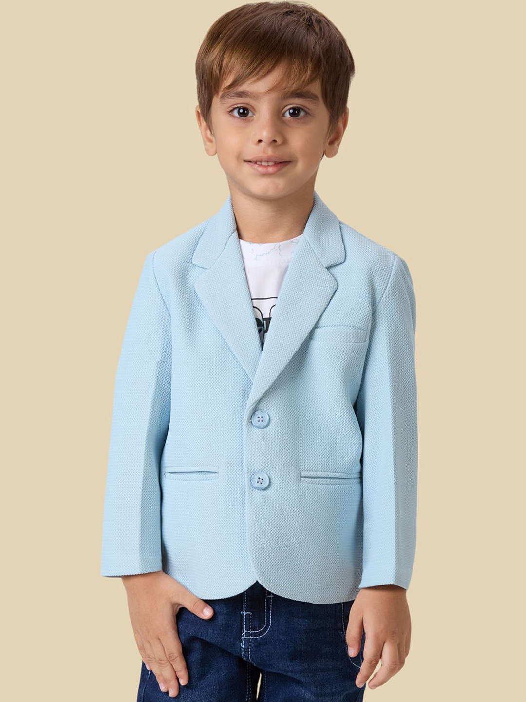 YK Boys Single-Breasted Full Sleeves Blazer With Graphic Printed T-Shirt