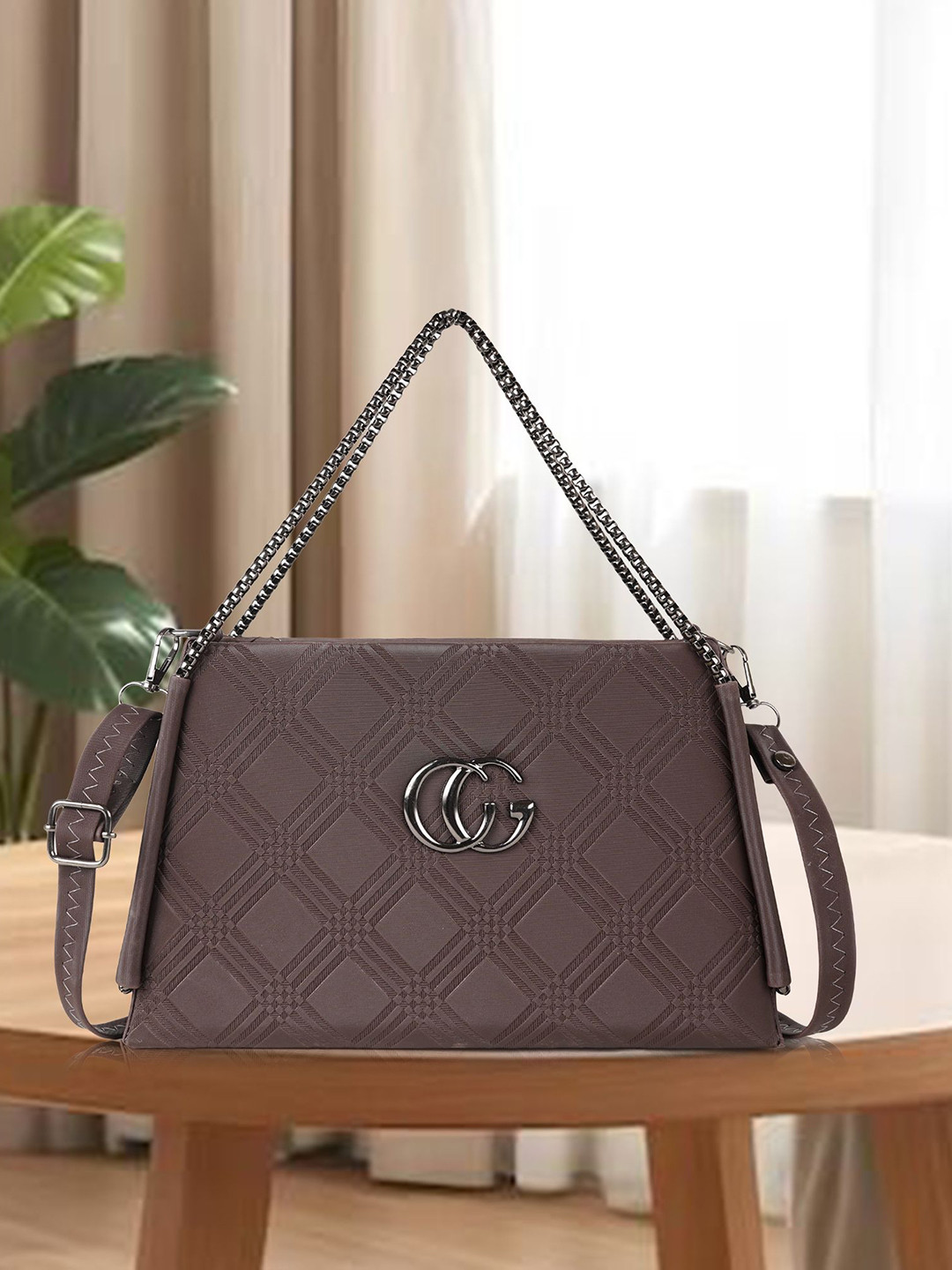 YOYOWING Solid Synthetic Leather Structured Sling Bag