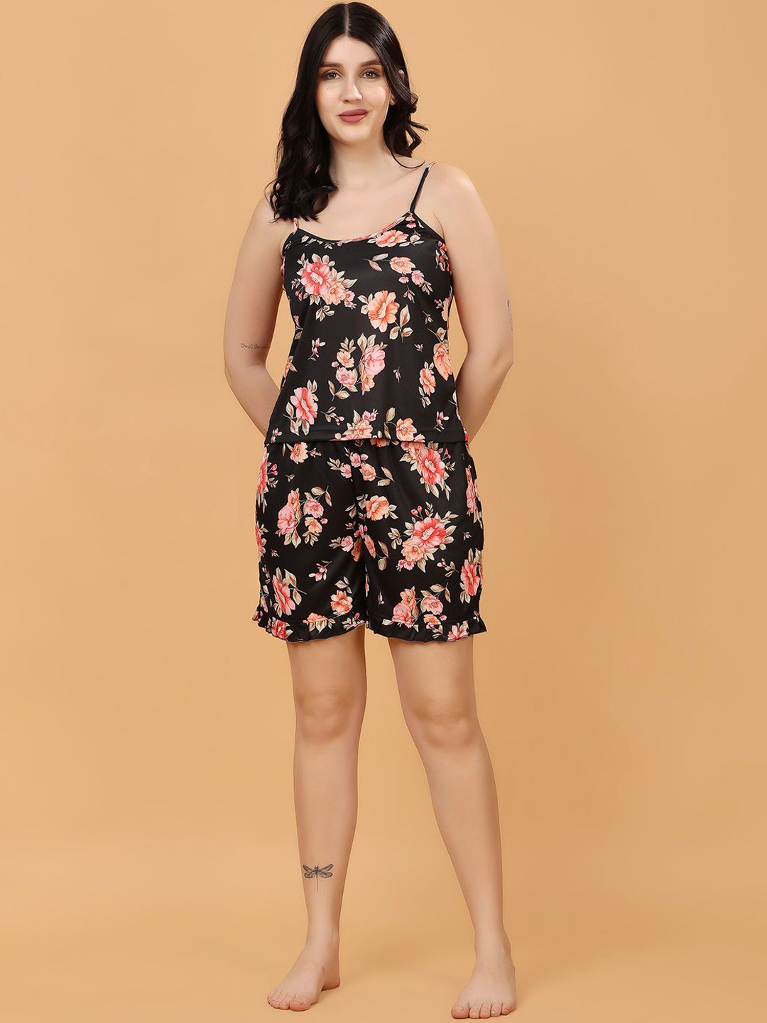 Louis Bayrad Women Floral Printed Cami And Shorts Night suit