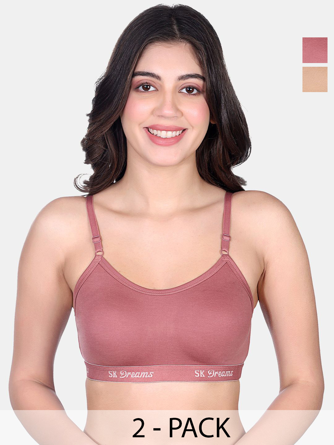 SKDREAMS Cotton Seamless Non Padded Non-Wired Full Coverage Women Pack of 2 Sports Bra