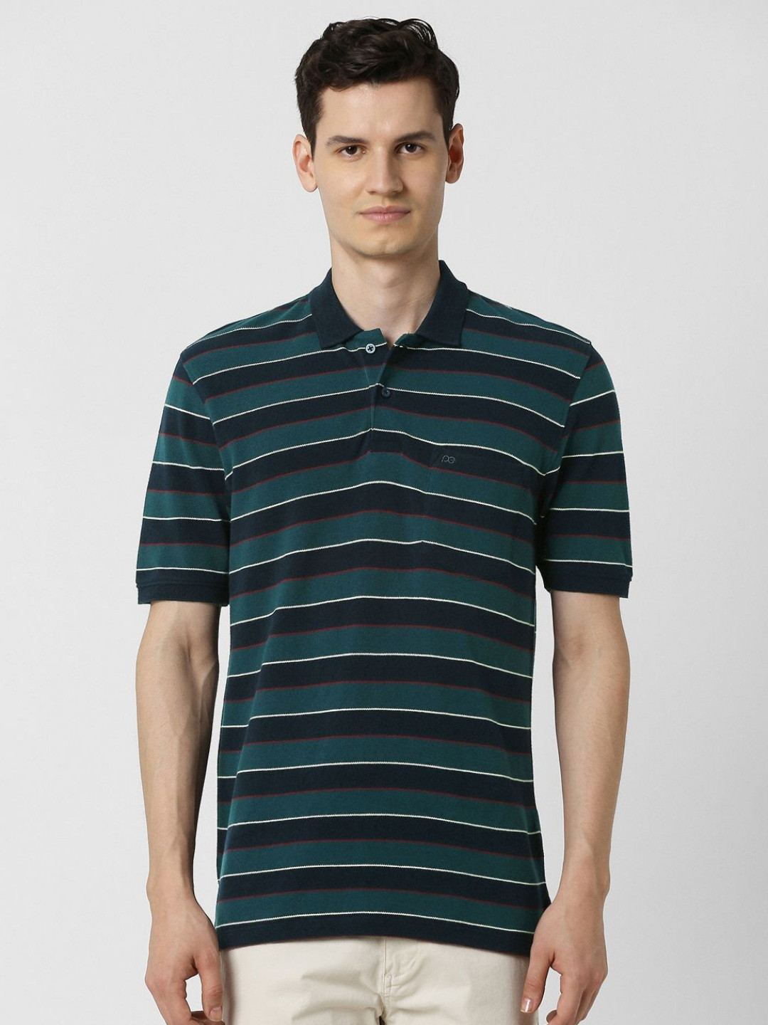 Peter England Men Striped Polo Collar Pockets T-shirt
