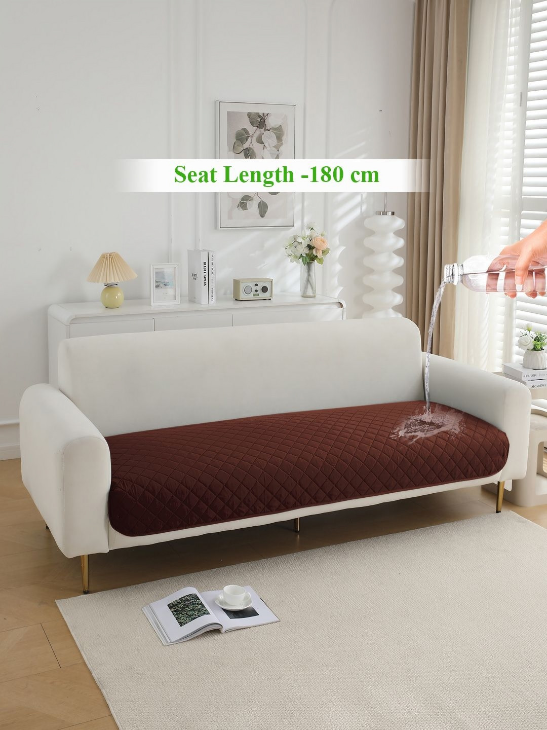 HOKIPO Brown Polyester Waterproof Polyester Quilted 180 cm Sofa Seat Mat