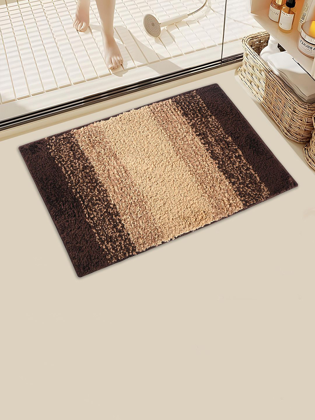 Kuber Industries Brown & Cream Coloured Anti Skid Mat For Bathroom