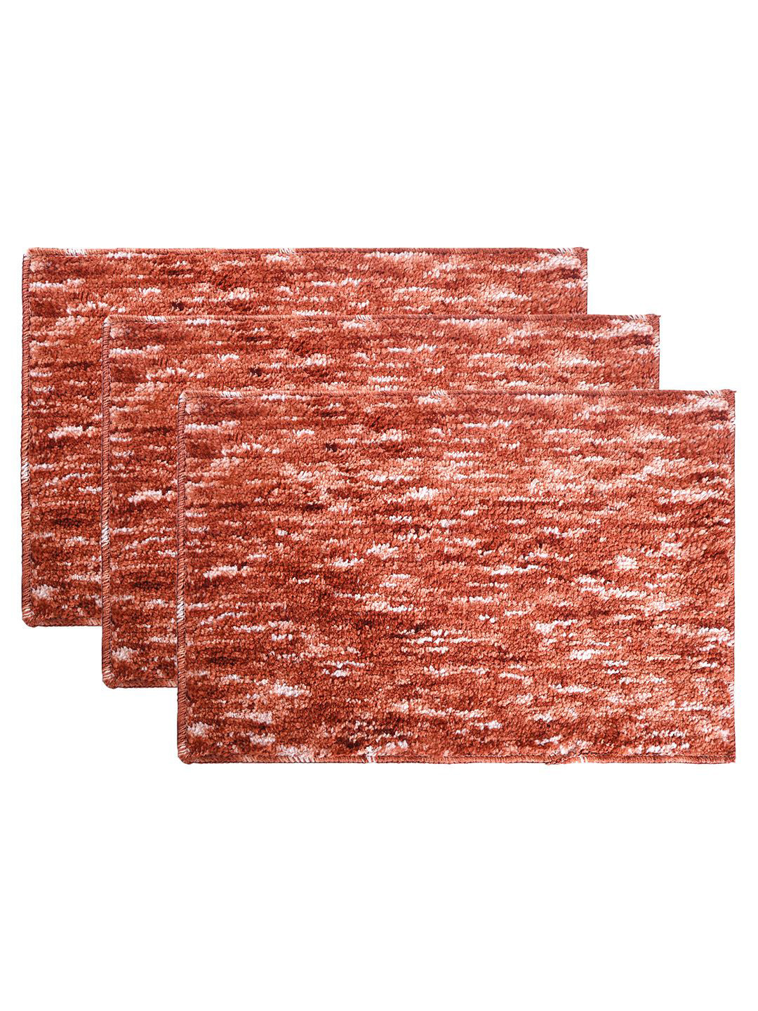 Kuber Industries Orange Coloured & White 3 Pieces Microfibre Anti Skid Mat Bath Rugs