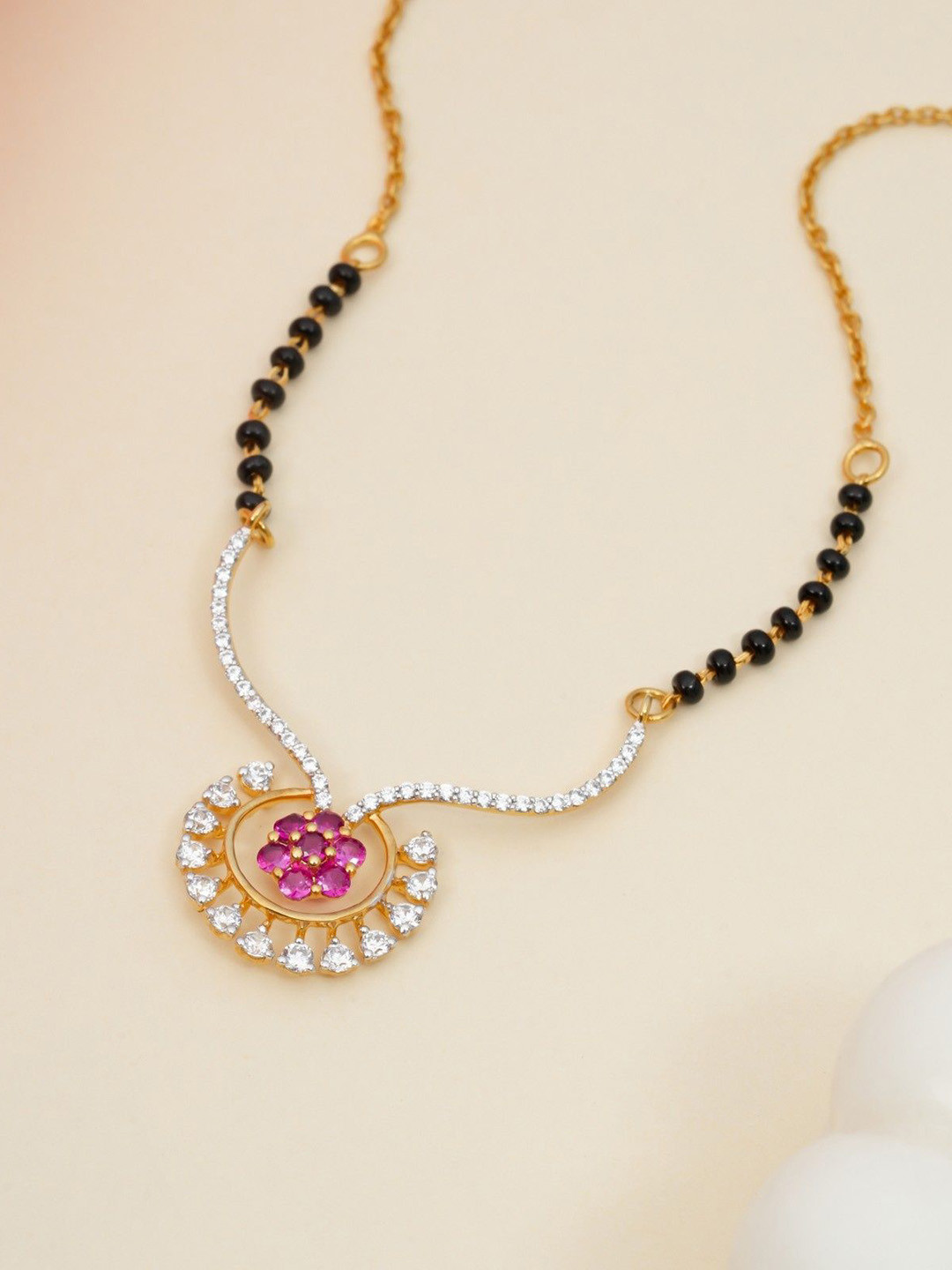 Orebella 925 Sterling Silver Gold-Plated Artificial Stones Mangalsutra