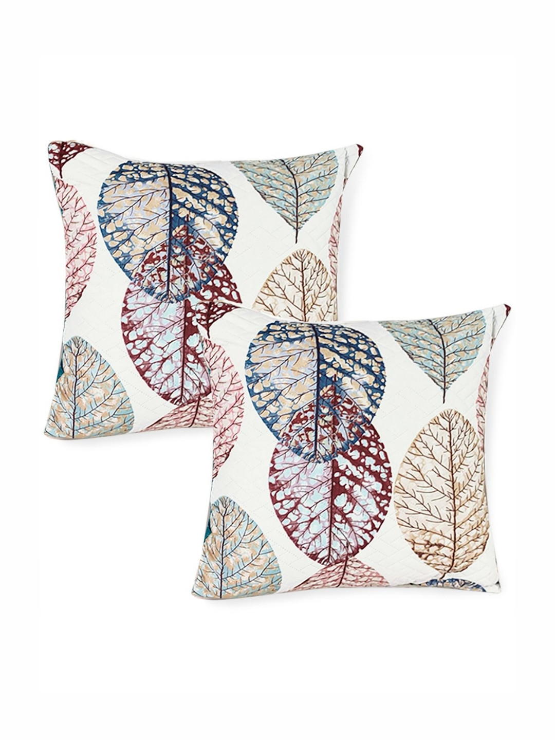 HOKIPO White Leaf Polyester Washable 2 Pcs Square Cushion Covers - 22 x 22 In