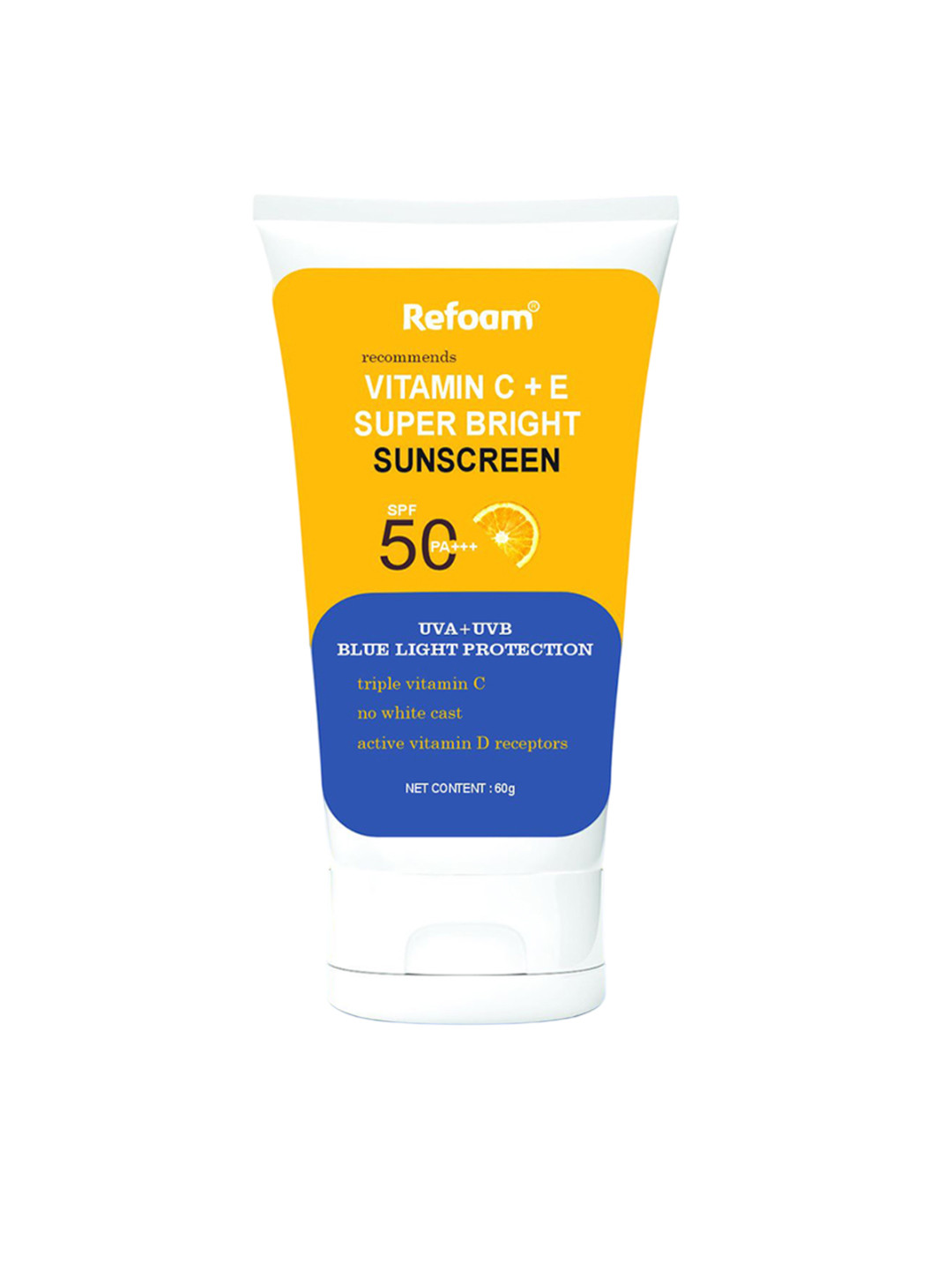 REFOAM Vitamin C + E Super Bright Sunscreen SPF 50 PA+++ - 60g