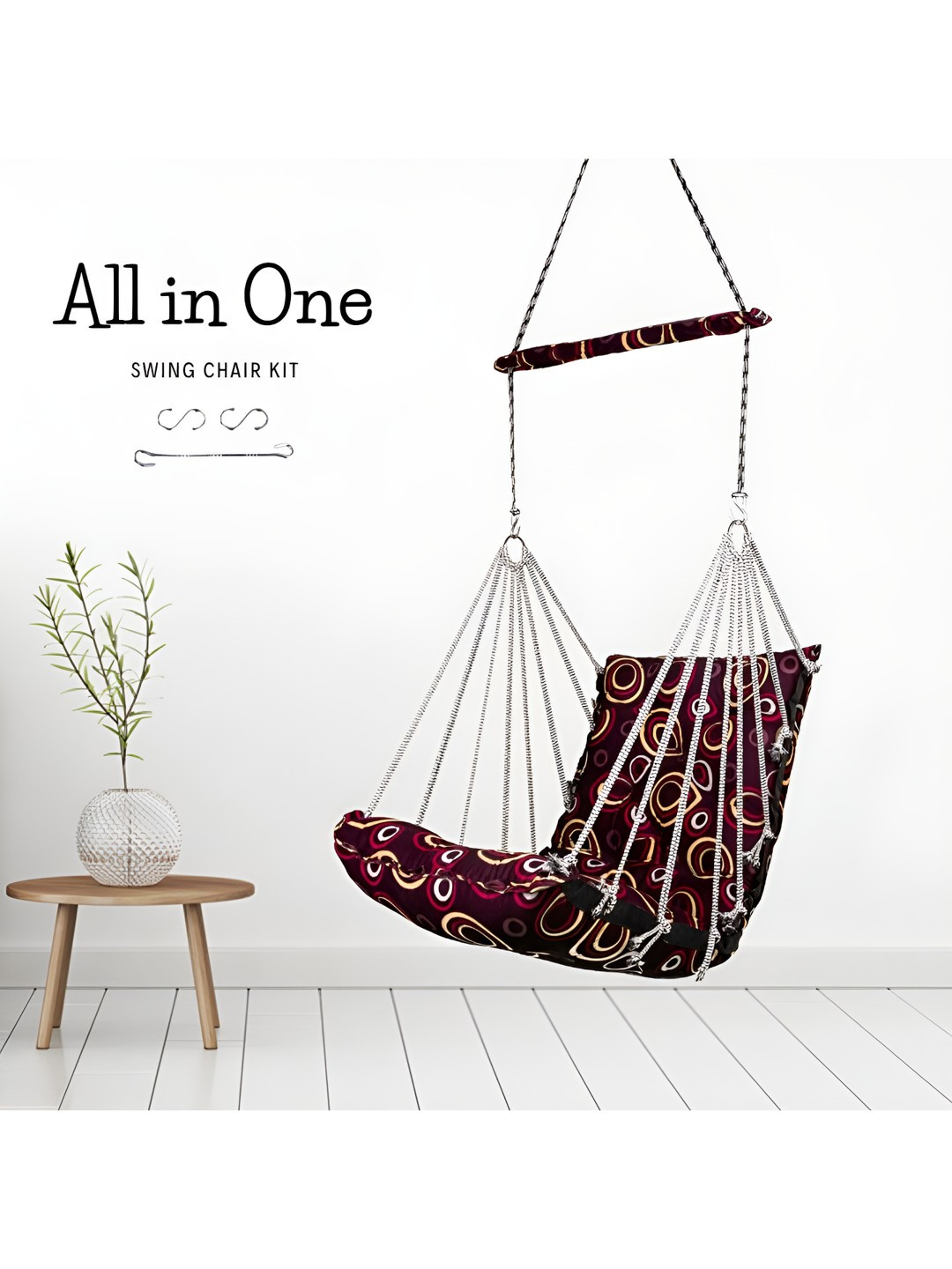Swingzy White & Brown Hanging Hammock Swing With Cushion