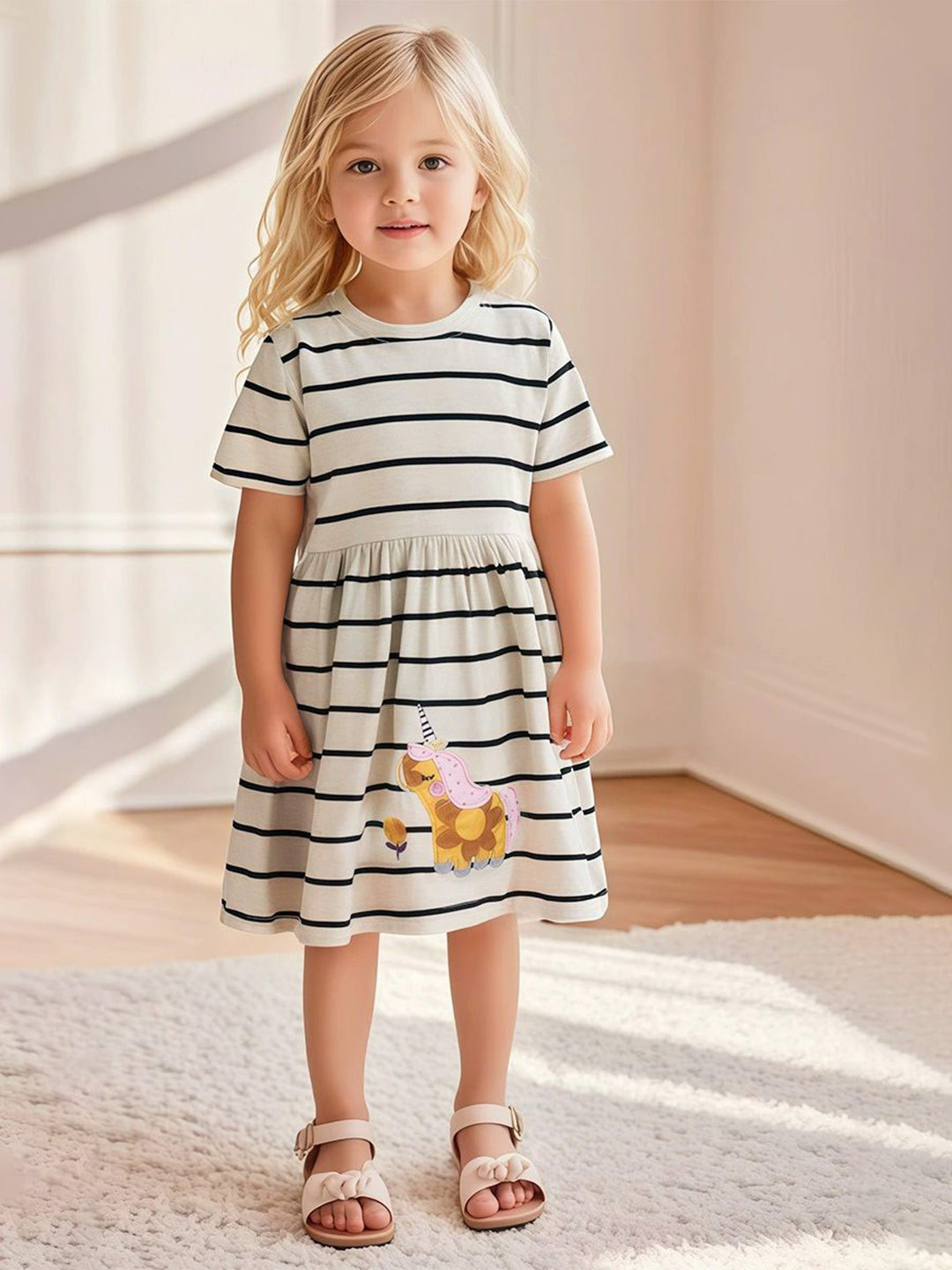 JC SPARKLE Striped Fit & Flare Dress