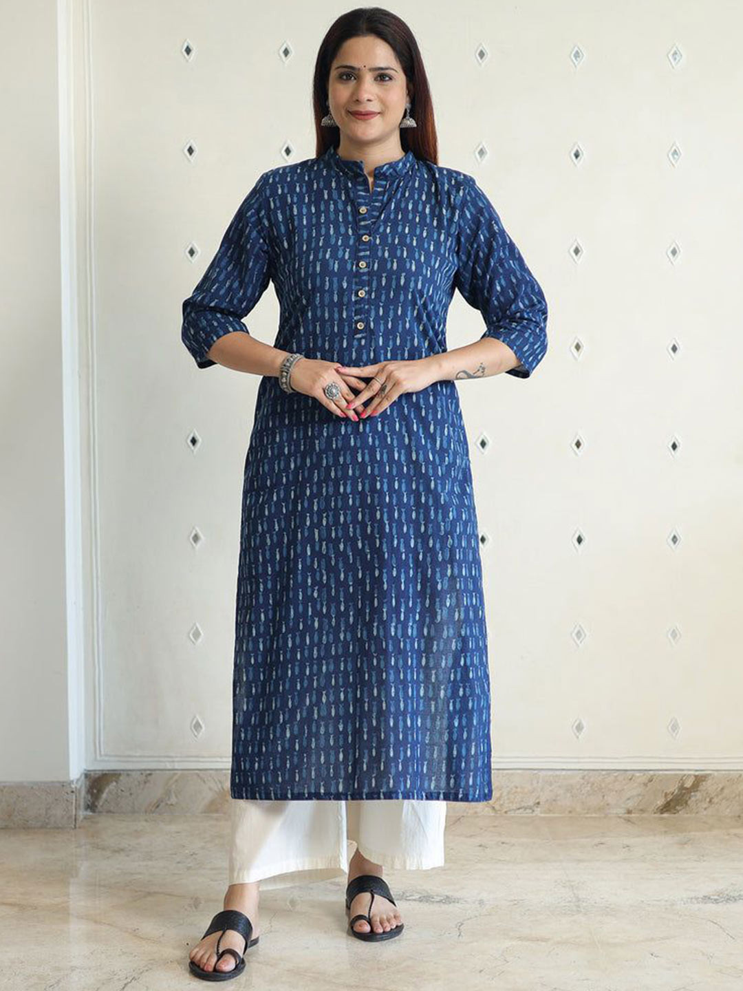 iTokri Akola Block Printed Mandarin Collar Cotton Kurta
