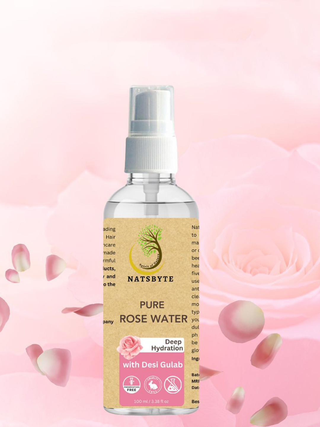 NATSBYTE Pure &  Natural Rose Water For Deep Hydration - 100 ml