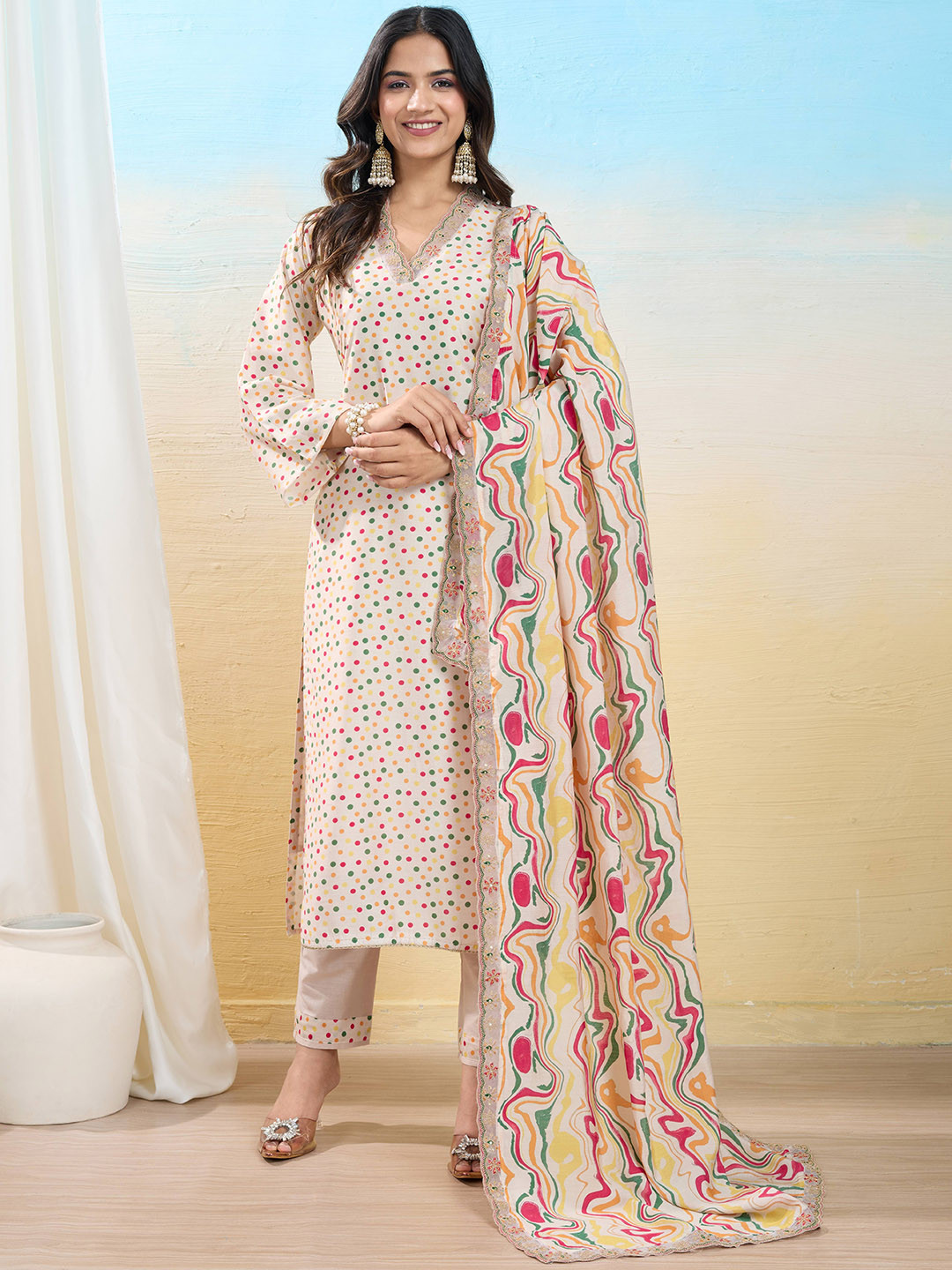 IOLY Women Printed Regular Sequinned Kurta with Pyjamas & With Dupatta