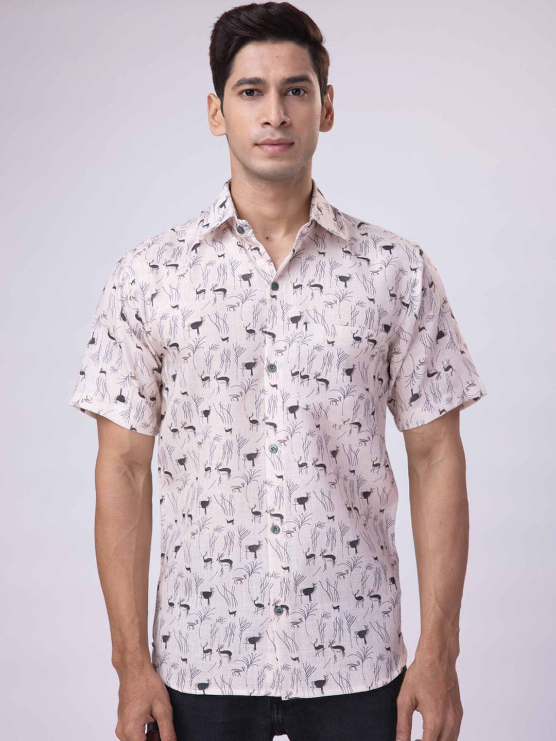 Big Bunny Cream and Black Animal Print Casual Shirt