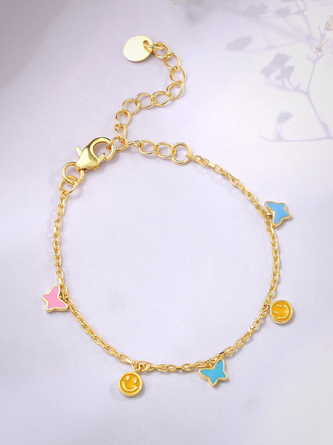 GIVA Kid's 925 Silver Gold-Plated Smile Star Anklets