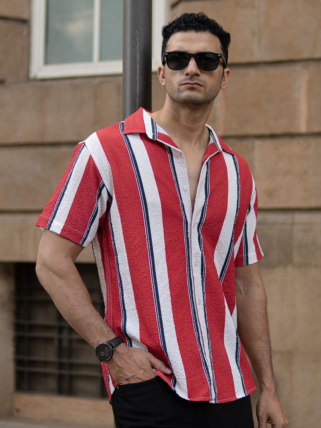 Powerlook Textured Striped Opaque Shirt