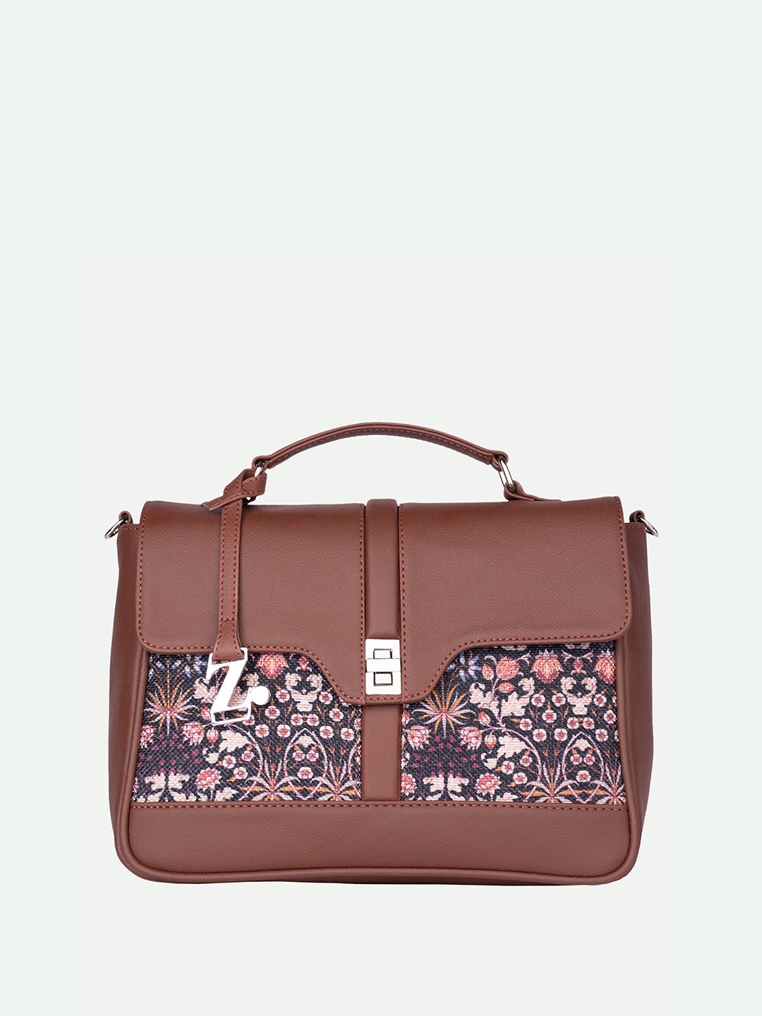 ZOUK Kashmir Blooms Floral Printed Jute Medium Structured Satchel Bag