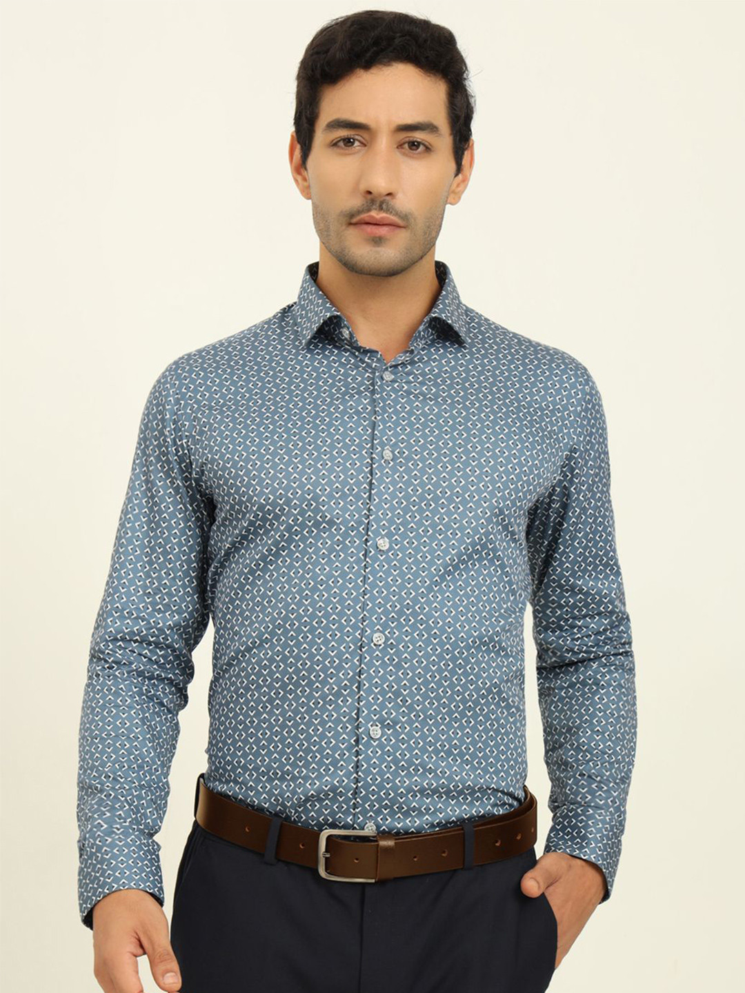 METAL Geometric Printed Opaque Slim Fit Formal Shirt