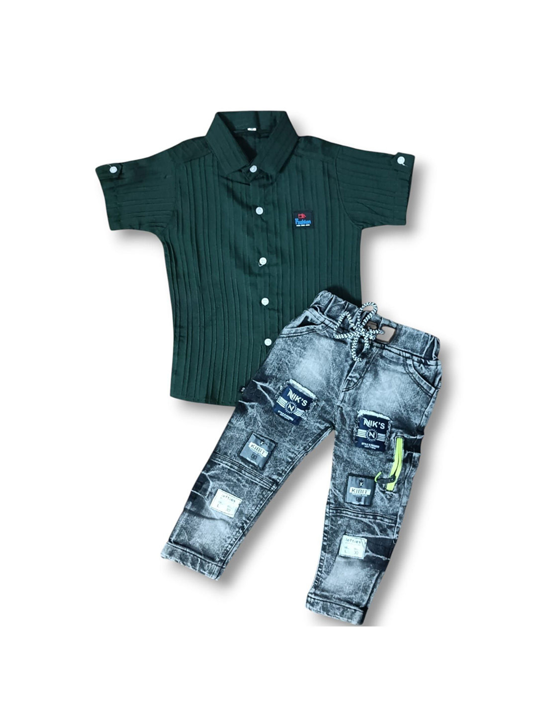 Gori Garmentss Boys Striped Short Sleeves Shirt With Jeans