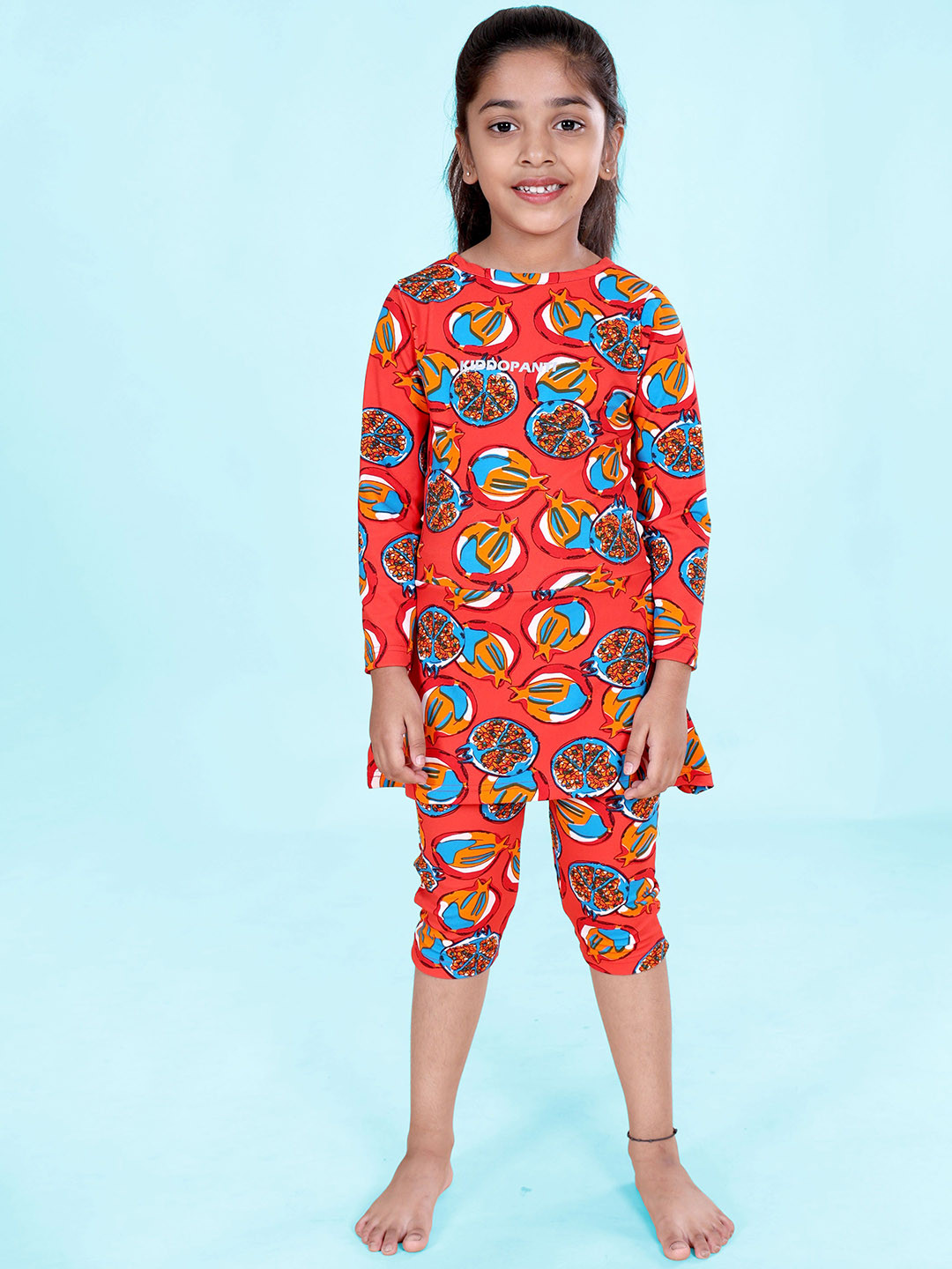 KiddoPanti Girls Printed One Piece Full Sleeve With Jammer Swim Dress