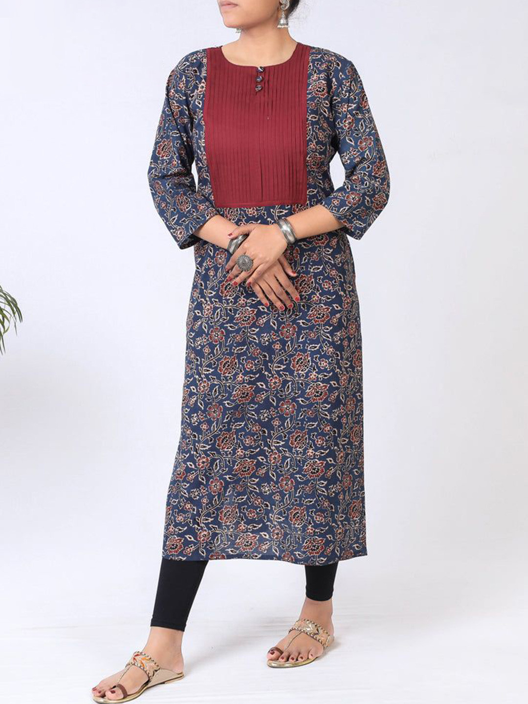 iTokri Ajrakh Block Print Round Neck Cotton Straight Kurta