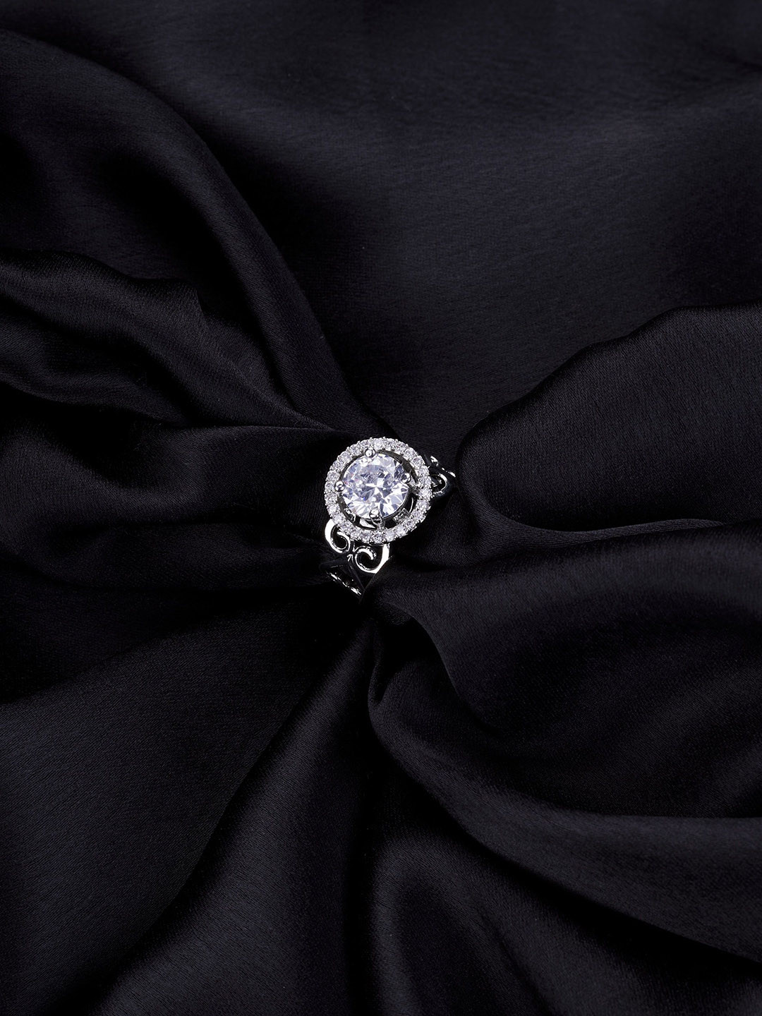 Opal Touch Rhodium-Plated Cubic Zirconia Studded Finger Ring