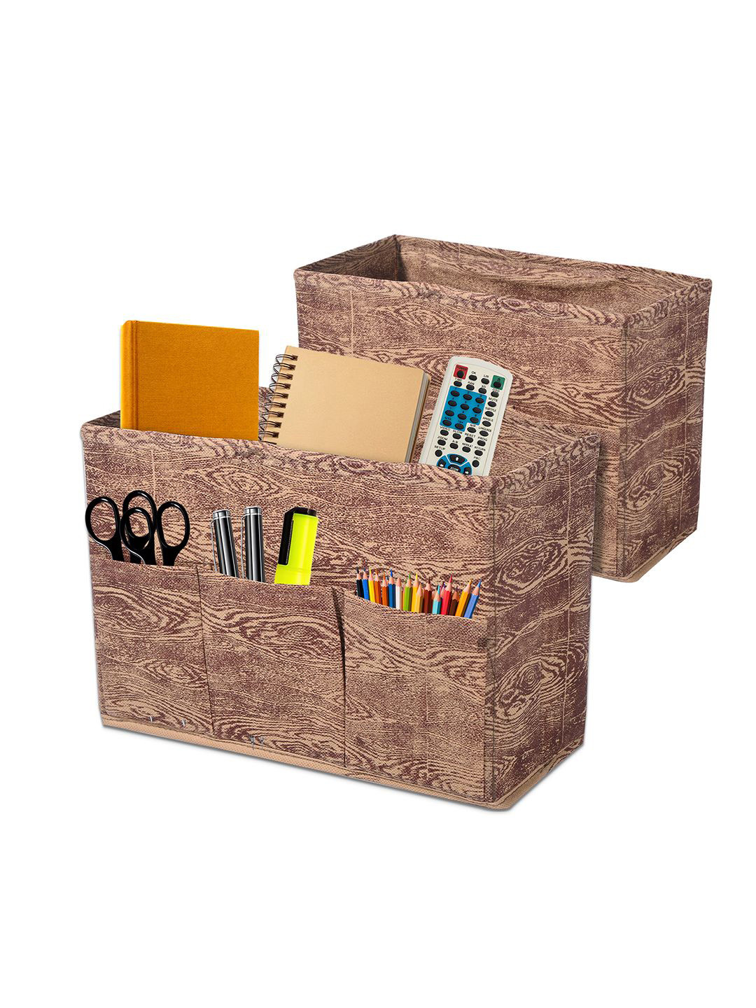 Kuber Industries Brown & Beige 2 Pieces Printed Stationary Organiser