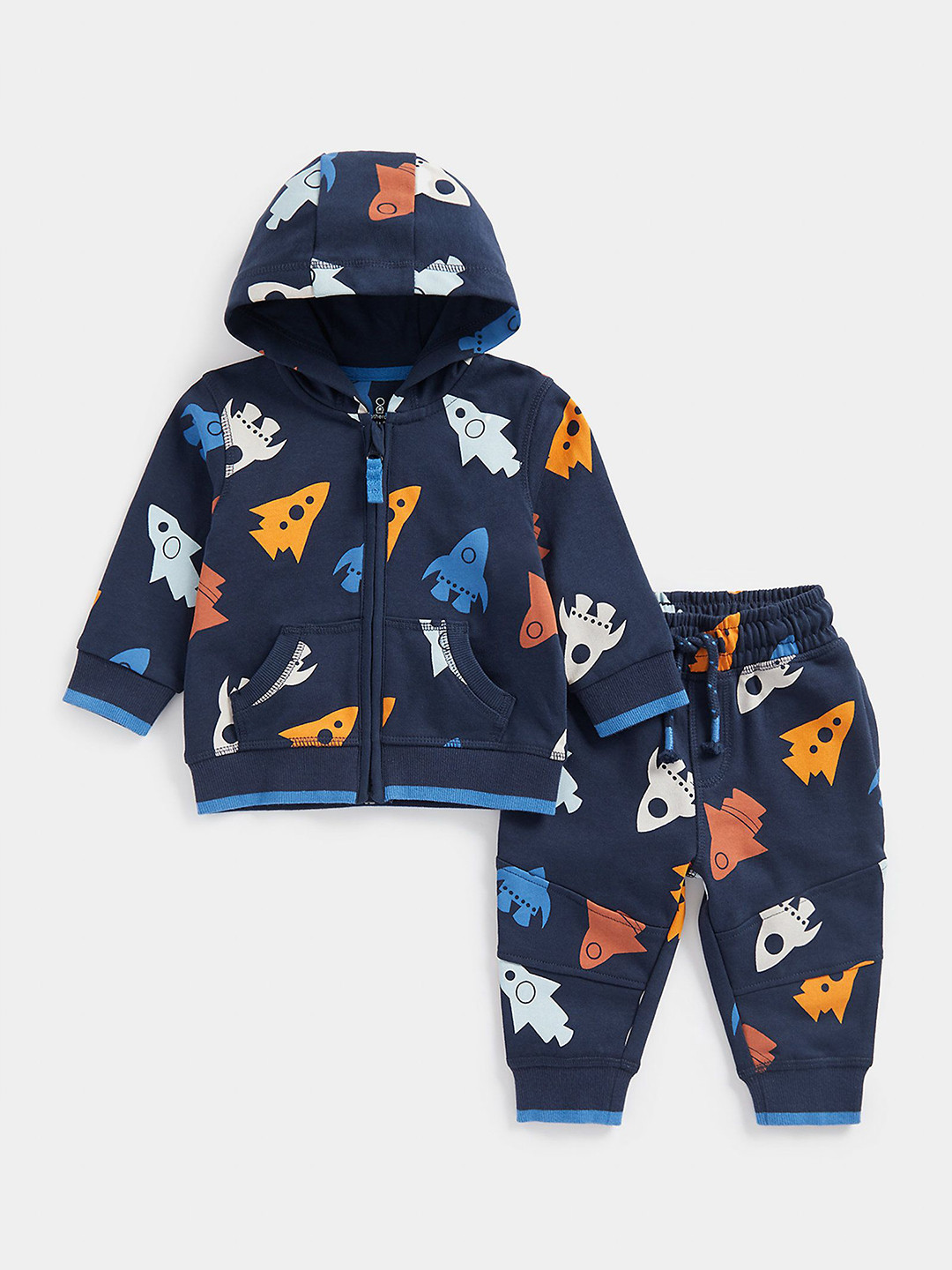 mothercare Boys Rocket Printed Hoodie Pure Cotton Sweatshirt With Joggers