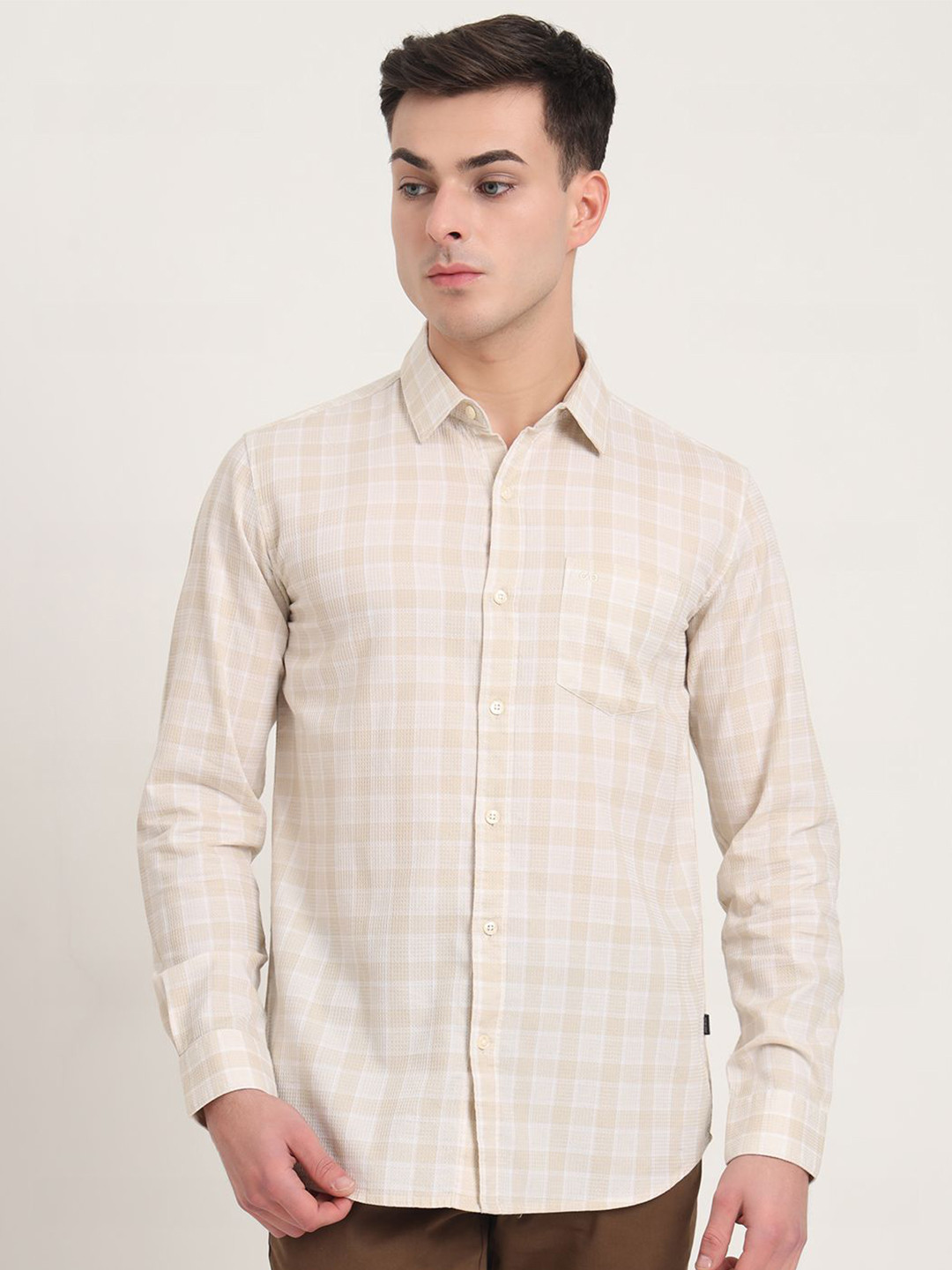 JADE BLUE Tartan Checks Printed Slim Fit Opaque Casual Cotton Shirt