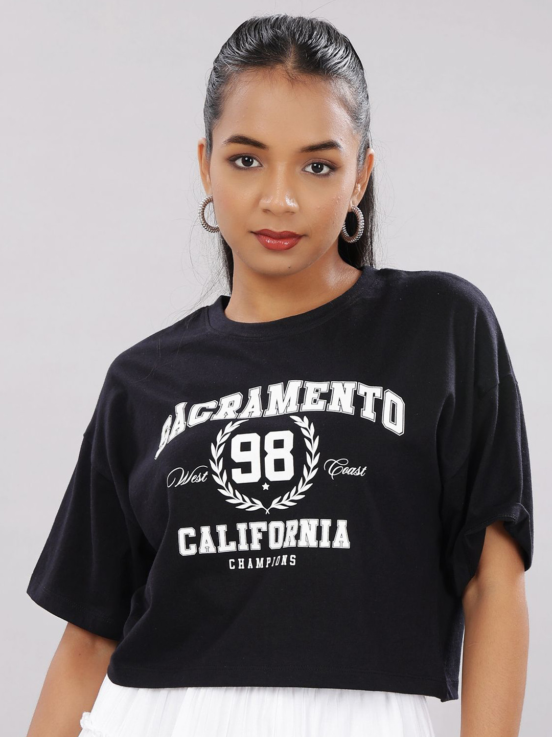 OUTLAWS Women Typography Print Cotton Boxy Top