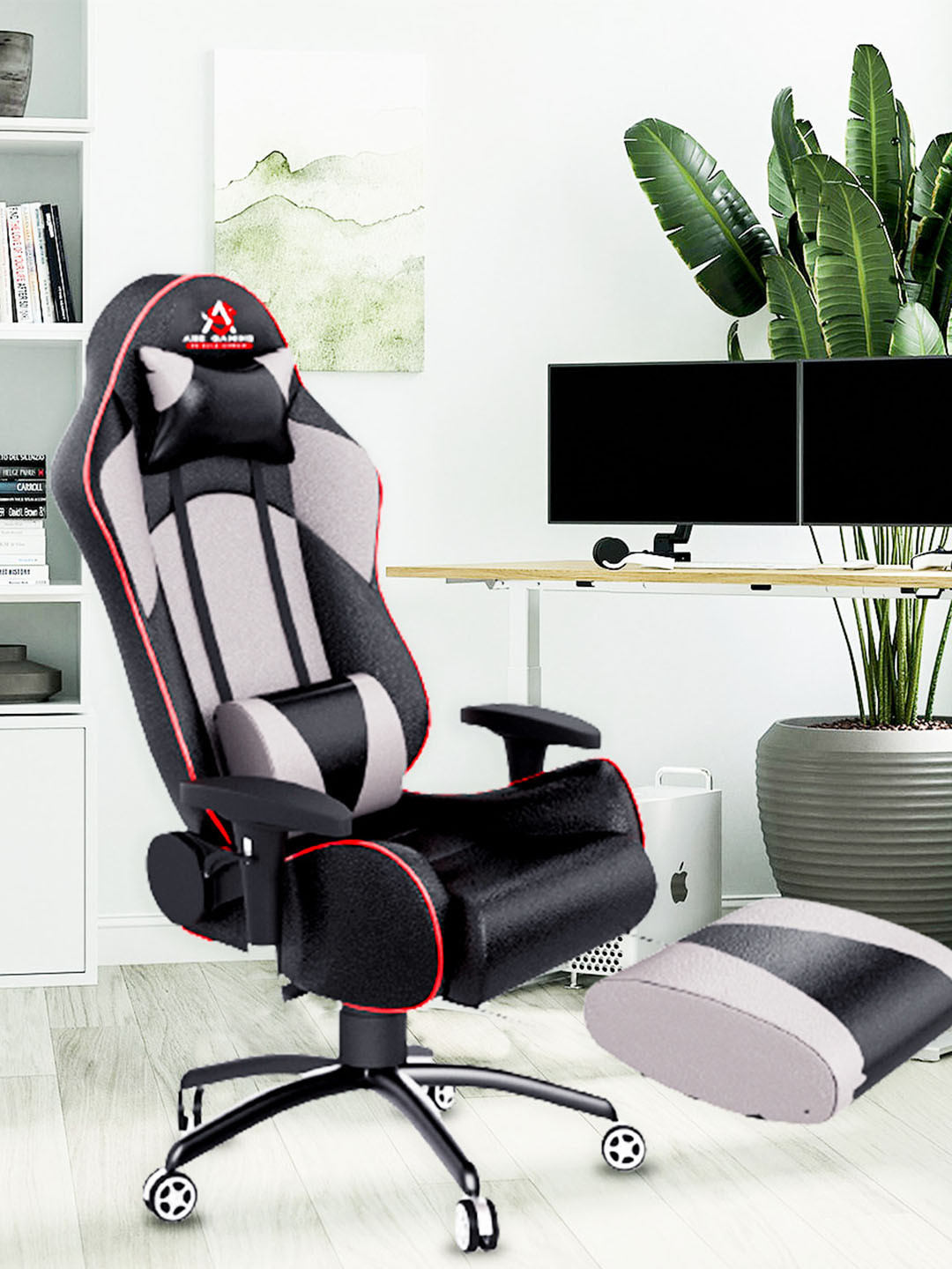 ASE GAMING Grey Gold Series Footrest Neck & Lumbar Pillow Gaming Chair