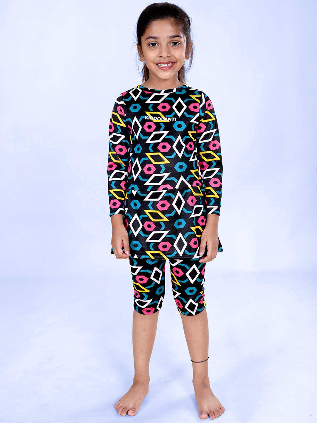 KiddoPanti Girl Printed Round Neck Swimming Dress