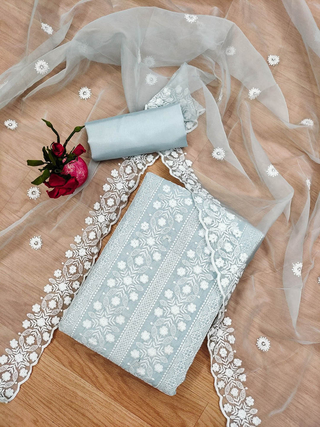 LeeliPeeri Designer Embroidered Modal Chanderi Unstitched Dress Material