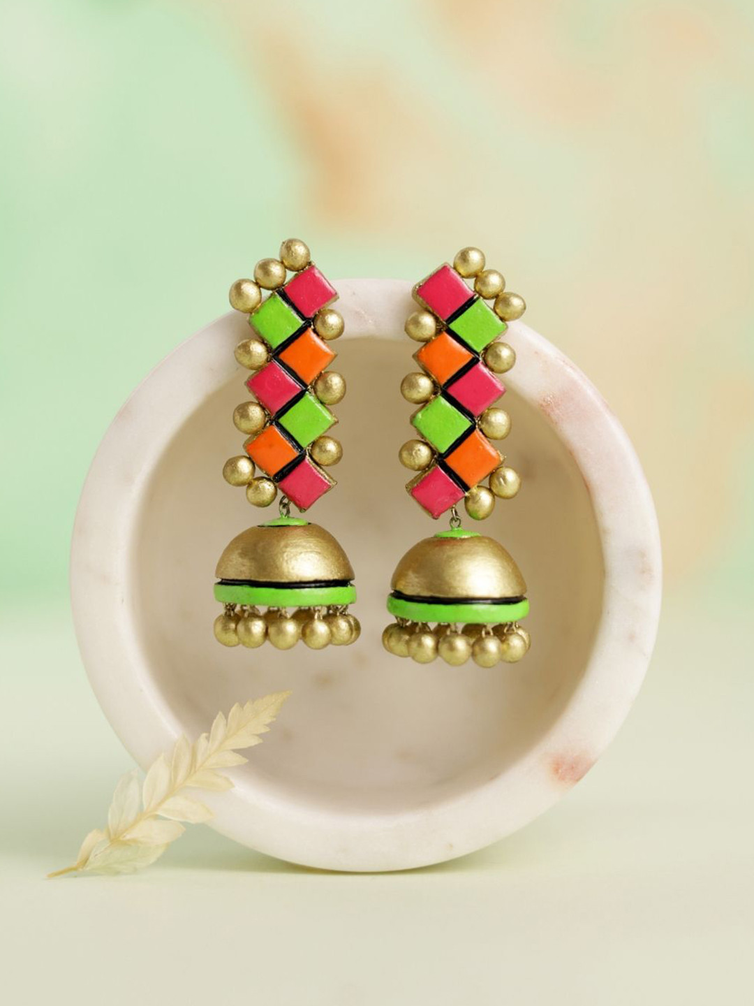 Mridah Mosaic Terracotta Dome Shaped Jhumkas