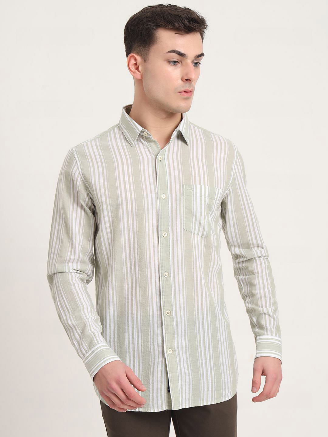 JADE BLUE Multi Stripes Printed Slim Fit Opaque Striped Casual Cotton Shirt