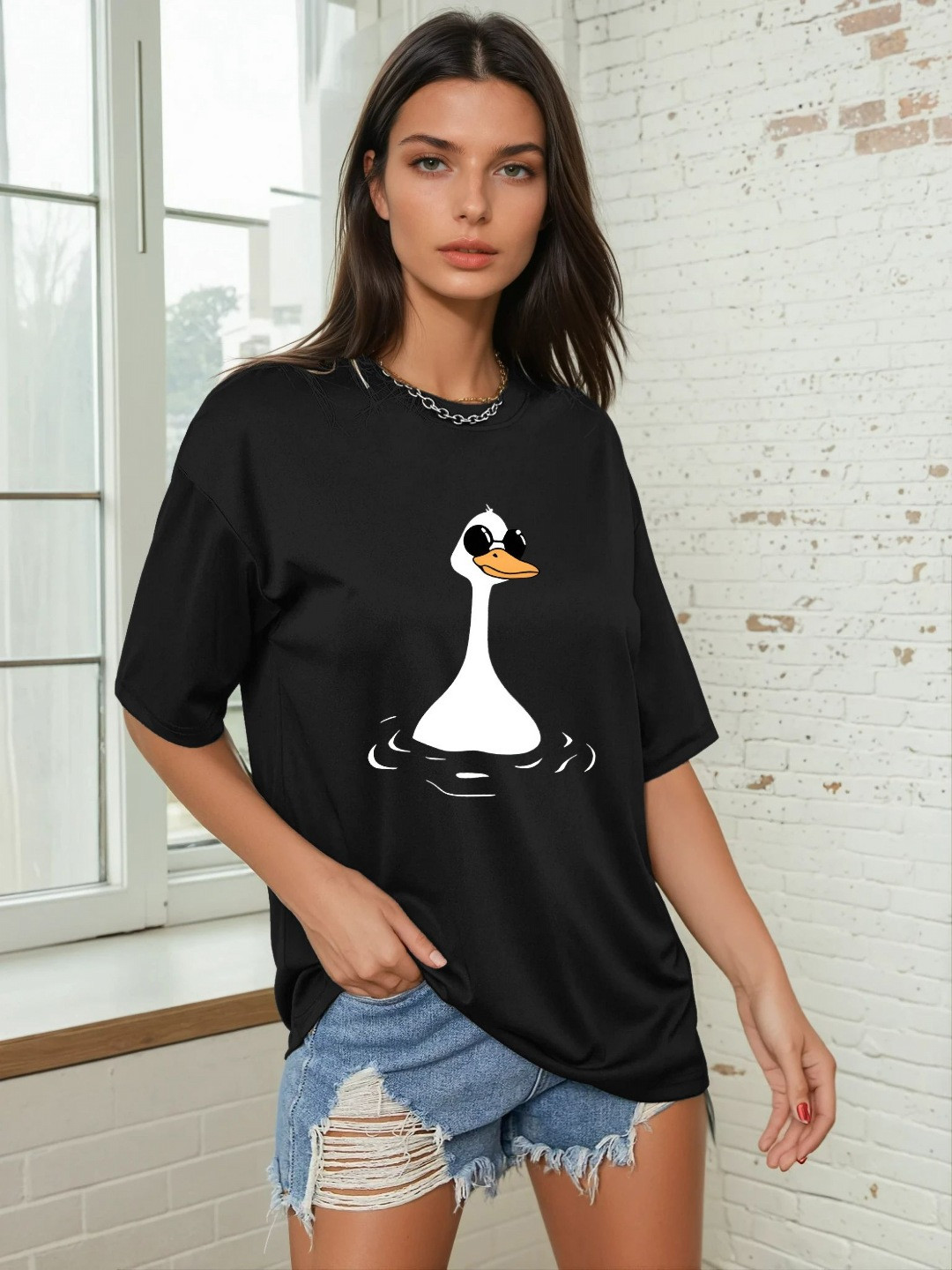 AAHWAN Duck Printed Drop-Shoulder T-shirt