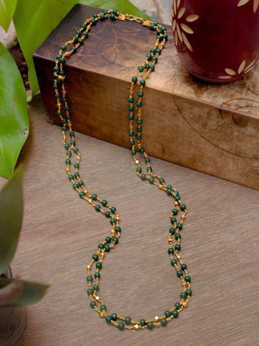 ELEGANTDREAM Gold-Plated Artificial Beaded Chain