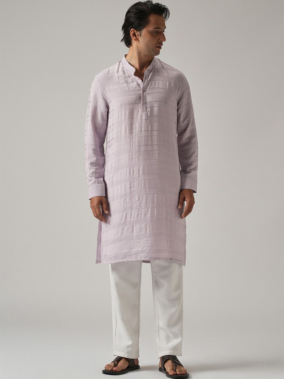 Banana Club Subtle Striped Mandarin Collar Kurta
