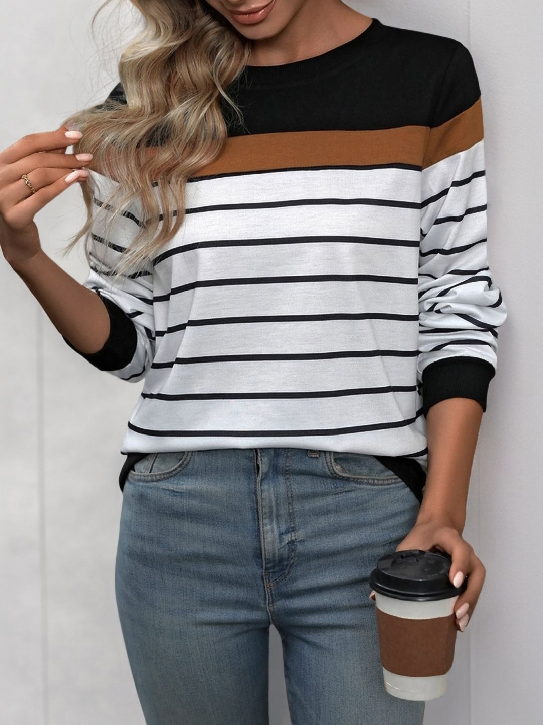 StyleCast Black & White Striped T-shirt