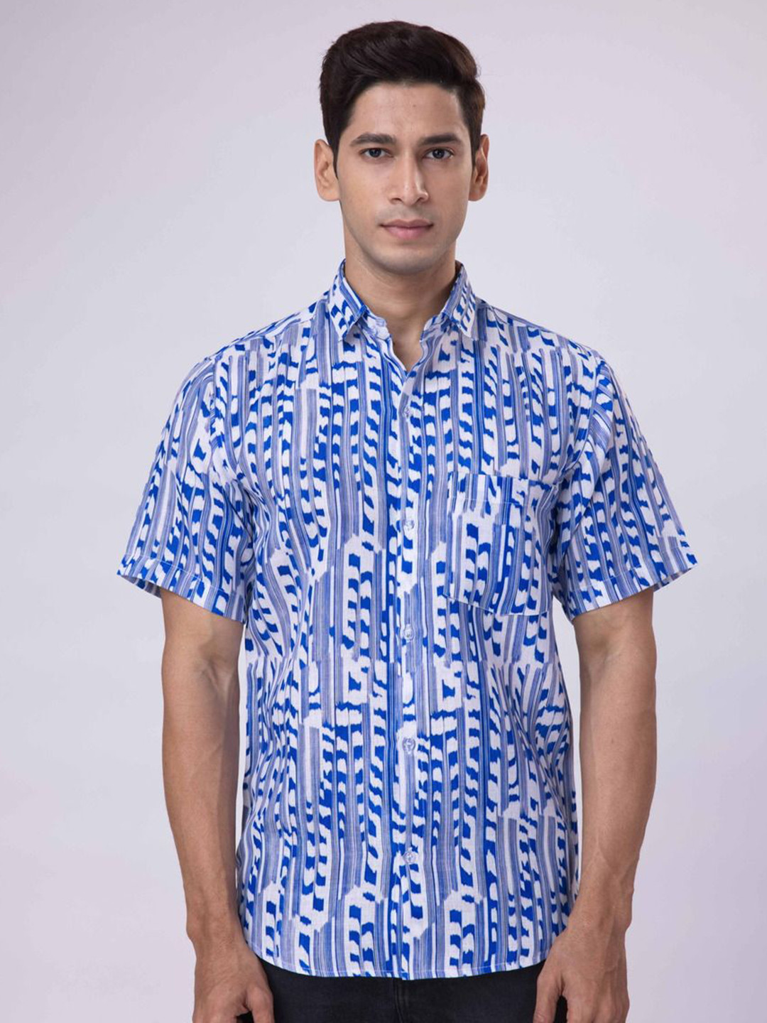 Big Bunny Geometric Printed Spread Collar Cotton Casual Shirt