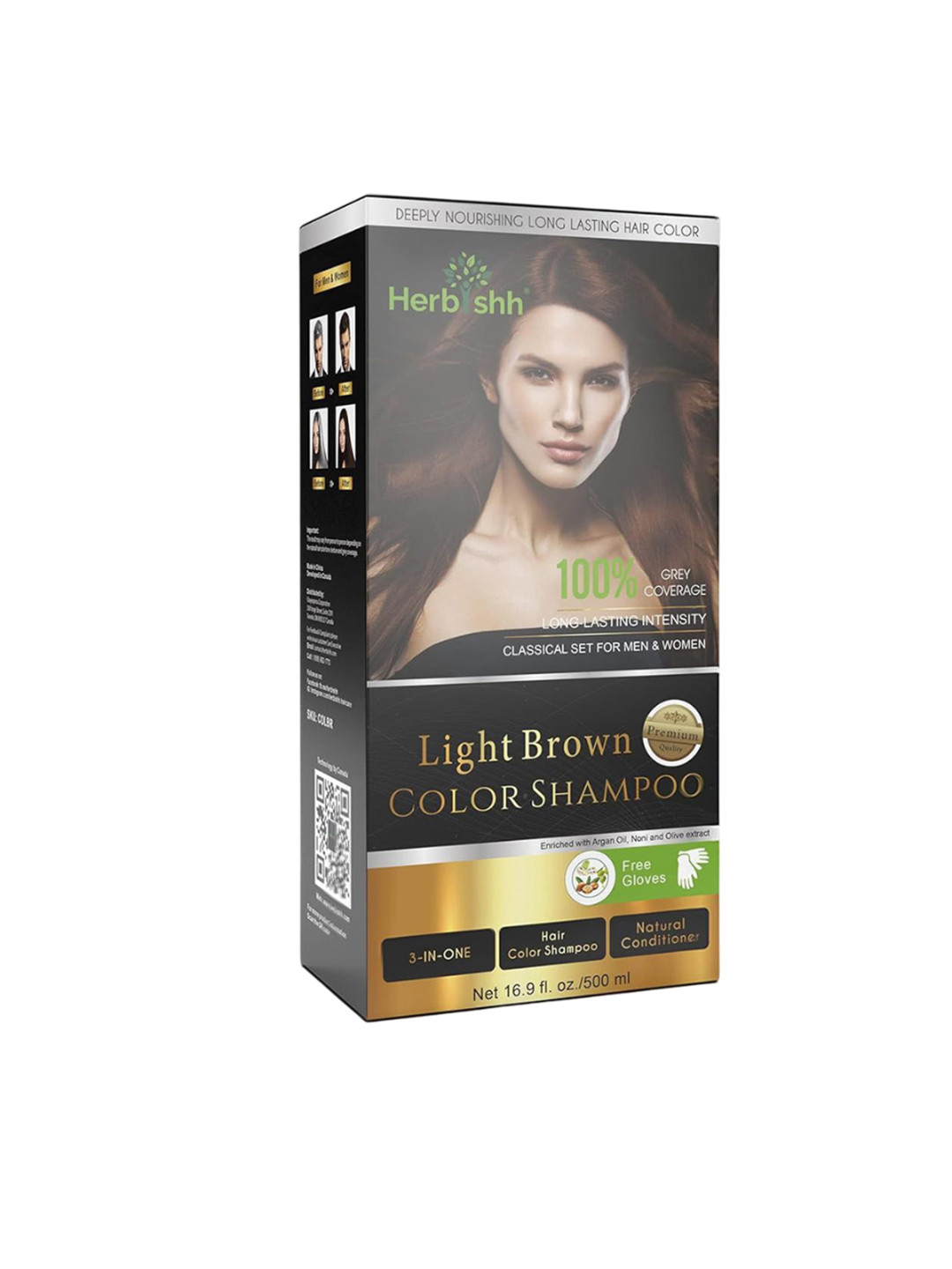 Herbishh Hair Dye Colouring Shampoo With Olive Oil For Grey Hair - 500 ml - Light Brown