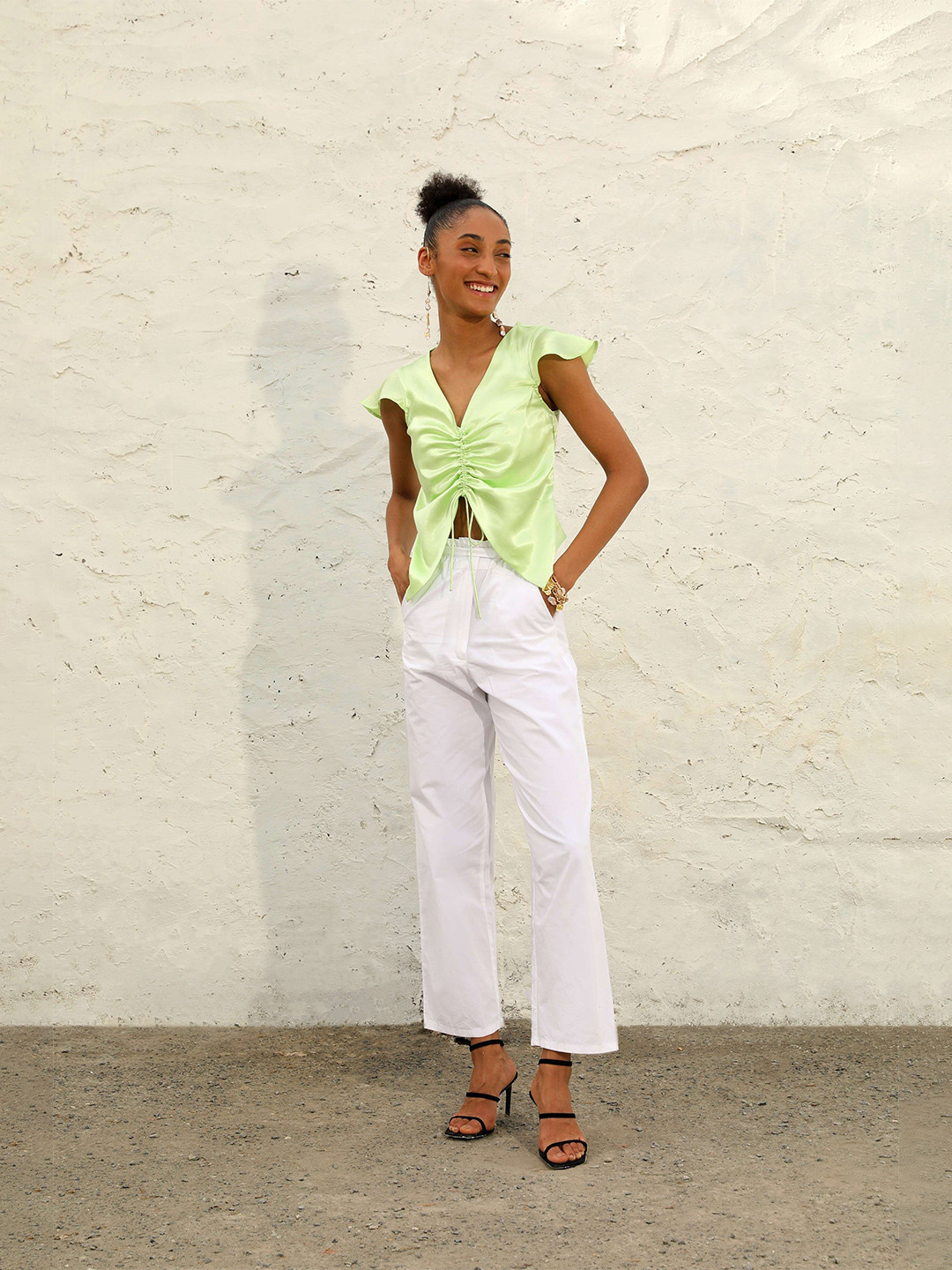 Sunscape Flared Sleeve Satin Crop Top